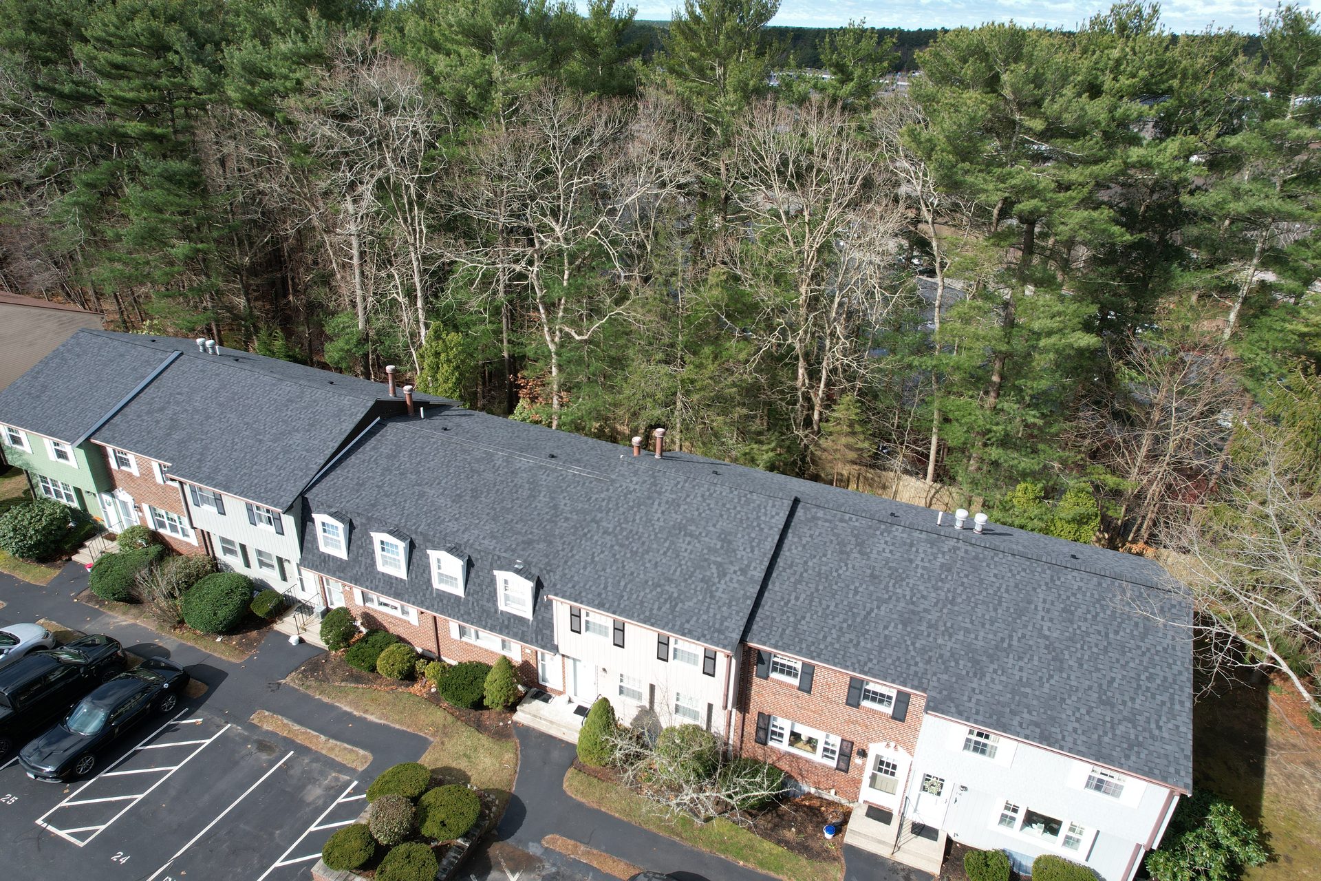 Townhouse row — multi-unit reroof — HyTech Roofing, Cape Cod